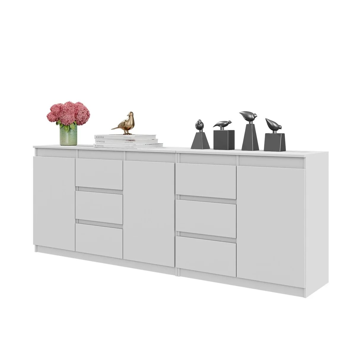 MIKEL - Commode 6 Tiroirs et 3 Portes - Armoire de Rangement pour Couloir / Chambre à Coucher - Buffet - Blanc Matt H75cm L200cm P35cm – Image 2