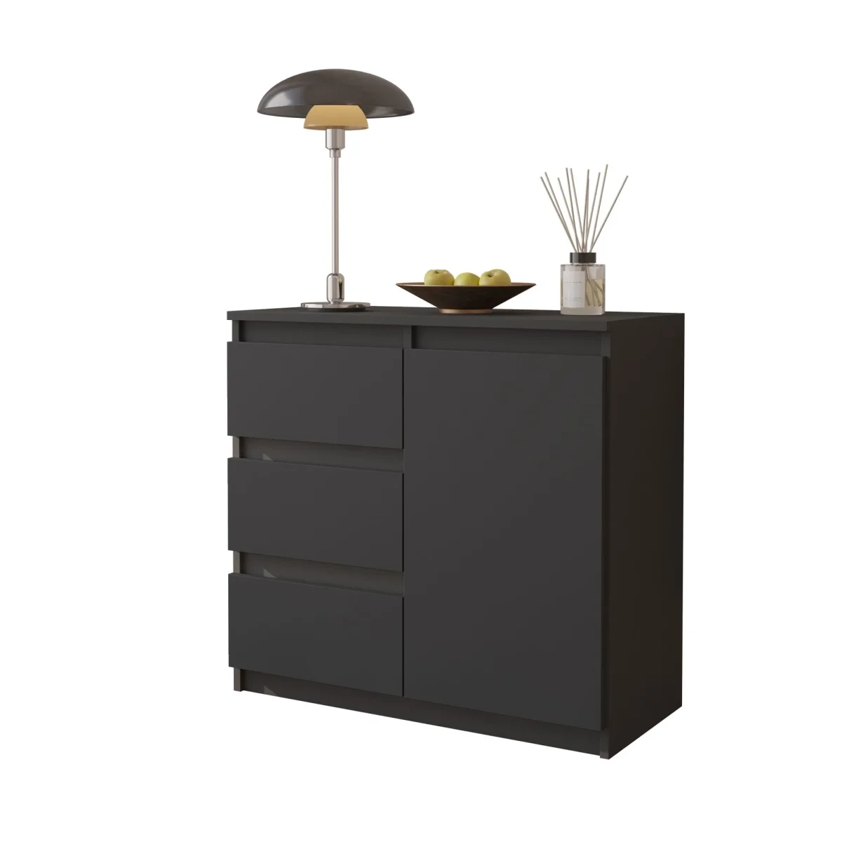 MIKEL - Commode 3 Tiroirs et 1 Porte - Armoire de Rangement pour Couloir/Chambre à Coucher - Buffet - H75cm L80cm P35cm (Anthracite) – Image 2