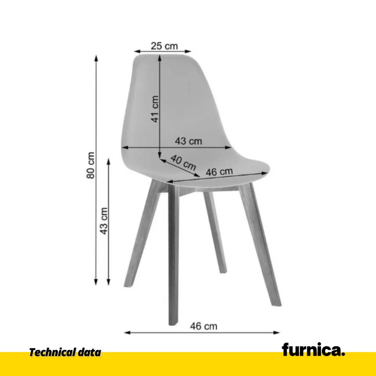 MARCELLO - Chaise de Salle à Manger / Bureau en Plastique avec Pieds en Bois - Gris – Image 5