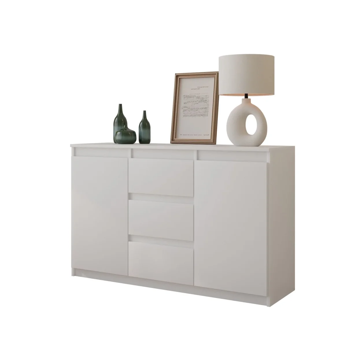 MIKEL - Commode 3 Tiroirs et 2 Portes - Armoire de Rangement pour Couloir/Chambre à Coucher - Buffet - H75cm L120cm P35cm (Blanc) – Image 2