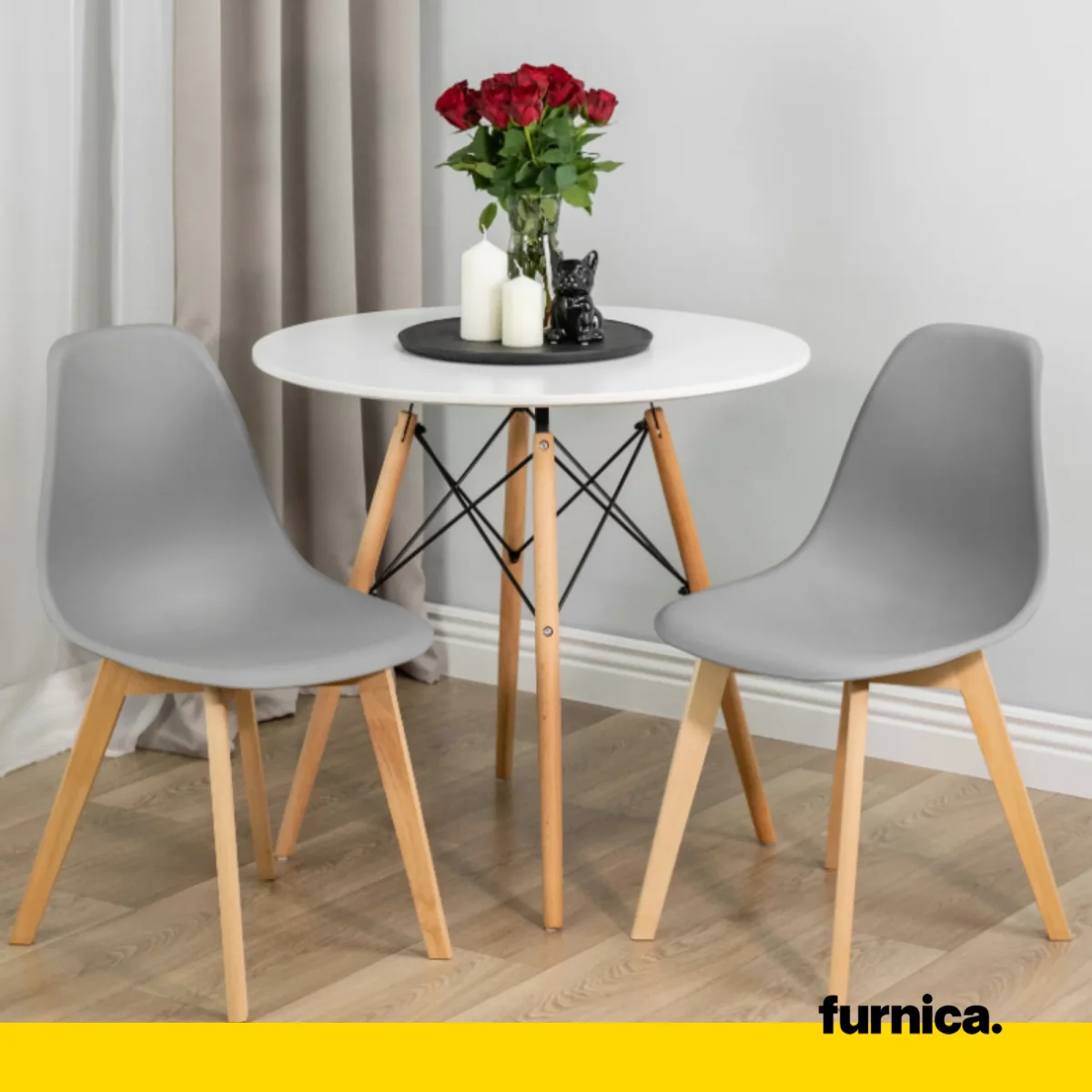 MARCELLO - Chaise de Salle à Manger / Bureau en Plastique avec Pieds en Bois - Gris – Image 6