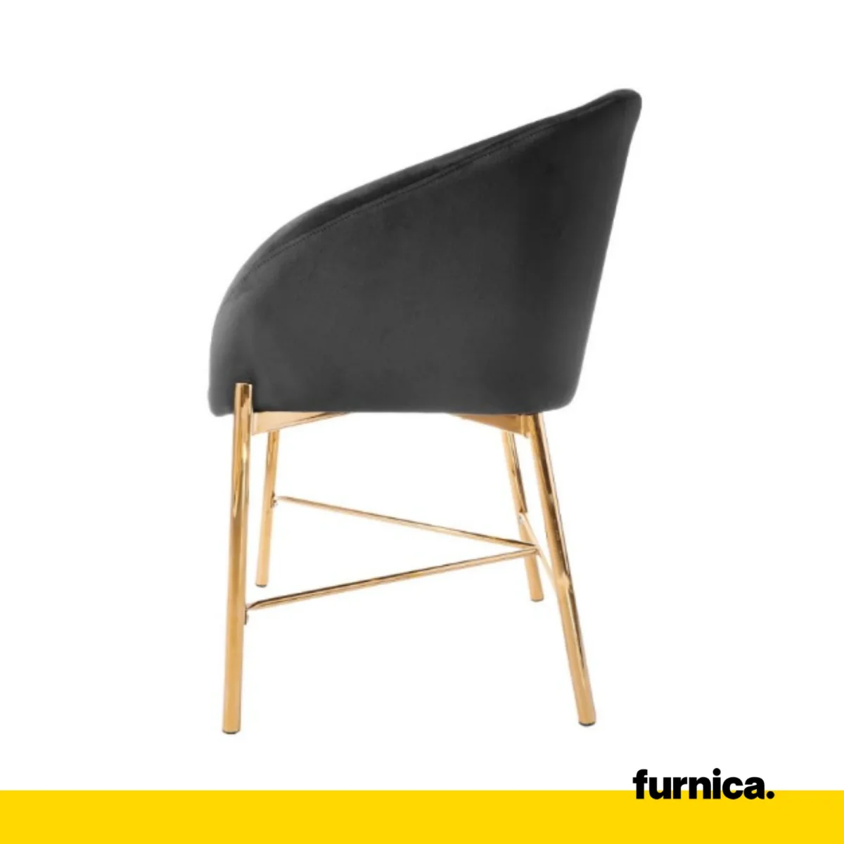 LORENZO - Chaise de Salle à Manger / Bureau en Velours avec Pieds en Chrome Doré - Noir – Image 4