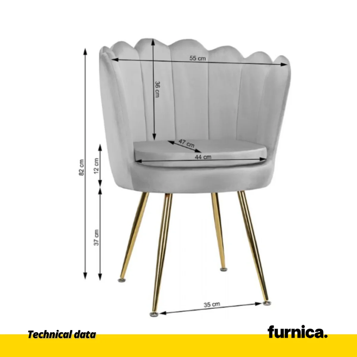 LUIGI - Chaise de Salle à Manger / Bureau en Velours Matelassé avec Pieds en Chrome Doré - Gris – Image 6