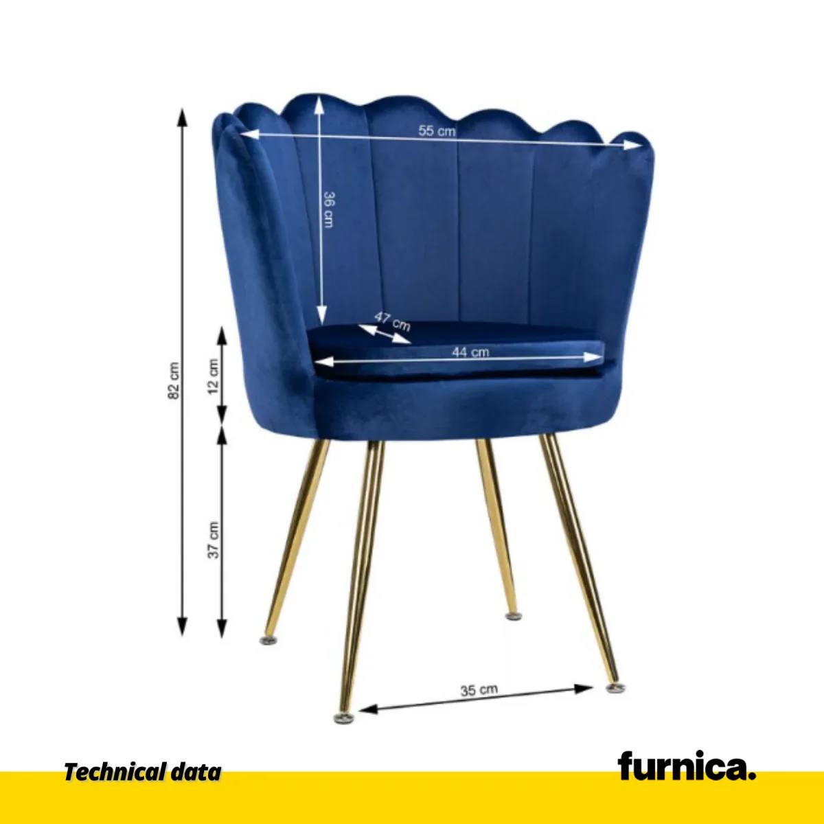 LUIGI - Chaise de Salle à Manger / Bureau en Velours Matelassé avec Pieds en Chrome Doré - Bleu Foncé – Image 6