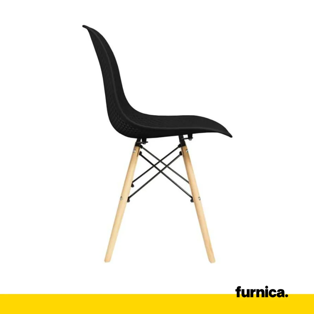 LUCA - Chaise de Salle à Manger / Bureau en Plastique Perforé avec Pieds en Bois - Noir – Image 4