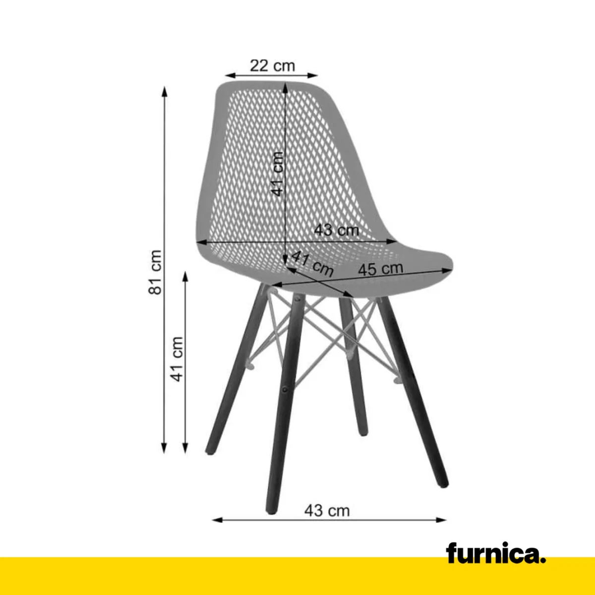 LUCA - Chaise de Salle à Manger / Bureau en Plastique Perforé avec Pieds en Bois - Noir – Image 6