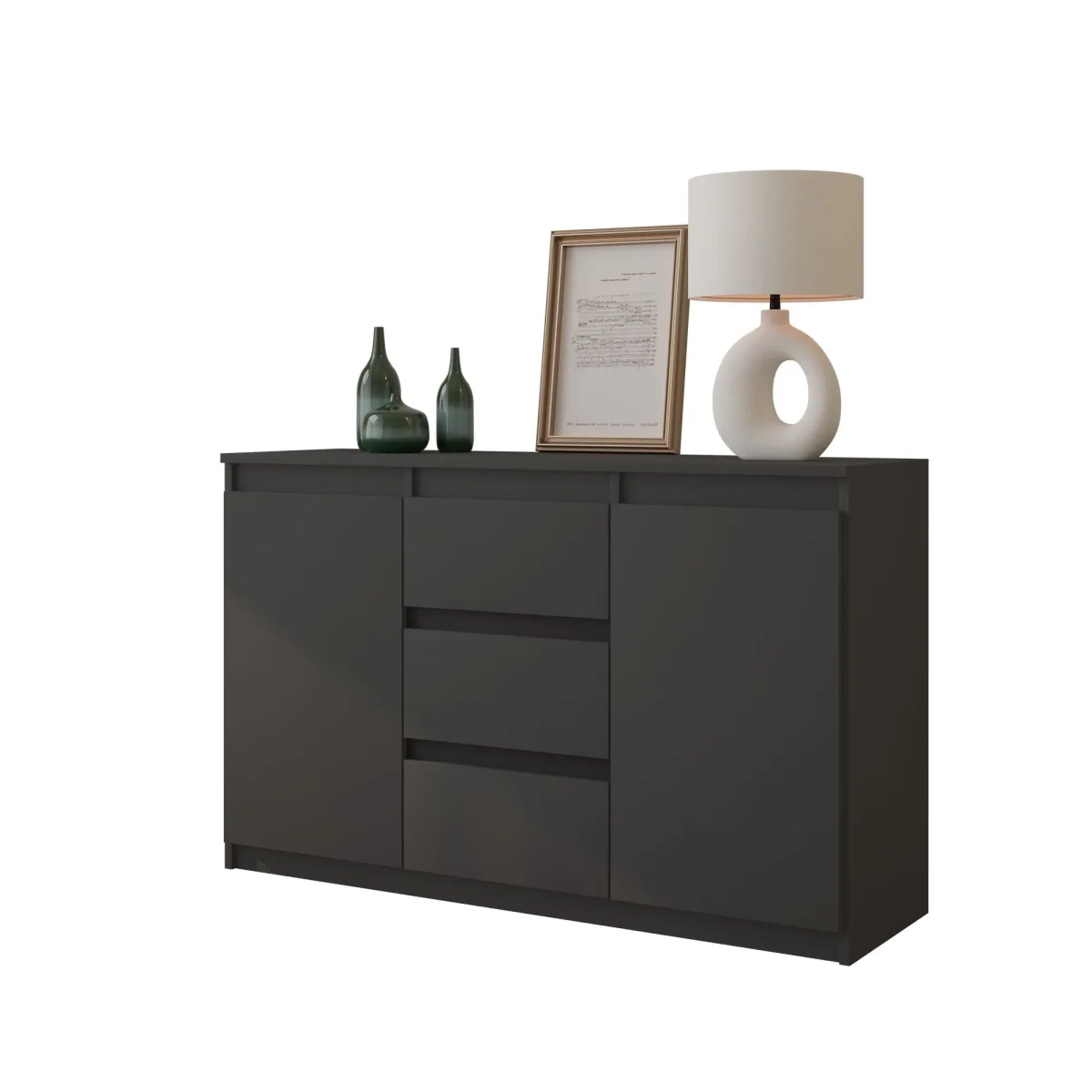 MIKEL - Commode 3 Tiroirs et 2 Portes - Armoire de Rangement pour Couloir/Chambre à Coucher - Buffet - H75cm L120cm P35cm (Anthracite) – Image 2