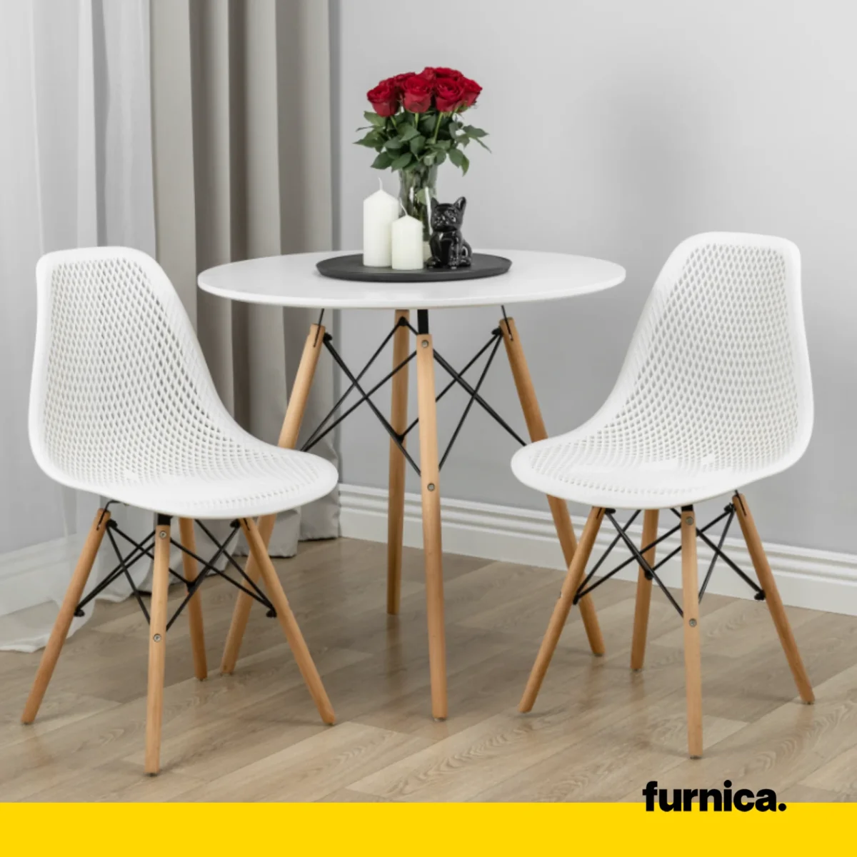 LUCA - Chaise de Salle à Manger / Bureau en Plastique Perforé avec Pieds en Bois - Noir – Image 8