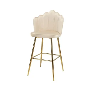 LUIGI - Hoker de Salle à Manger / Bureau en Velours Matelassé avec Pieds en Chrome Doré - Beige