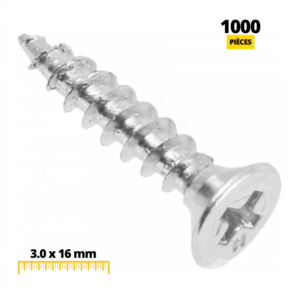 Vis à bois PH1 3.0x16mm Zinc Blanc (1000 pièces) – Image 3