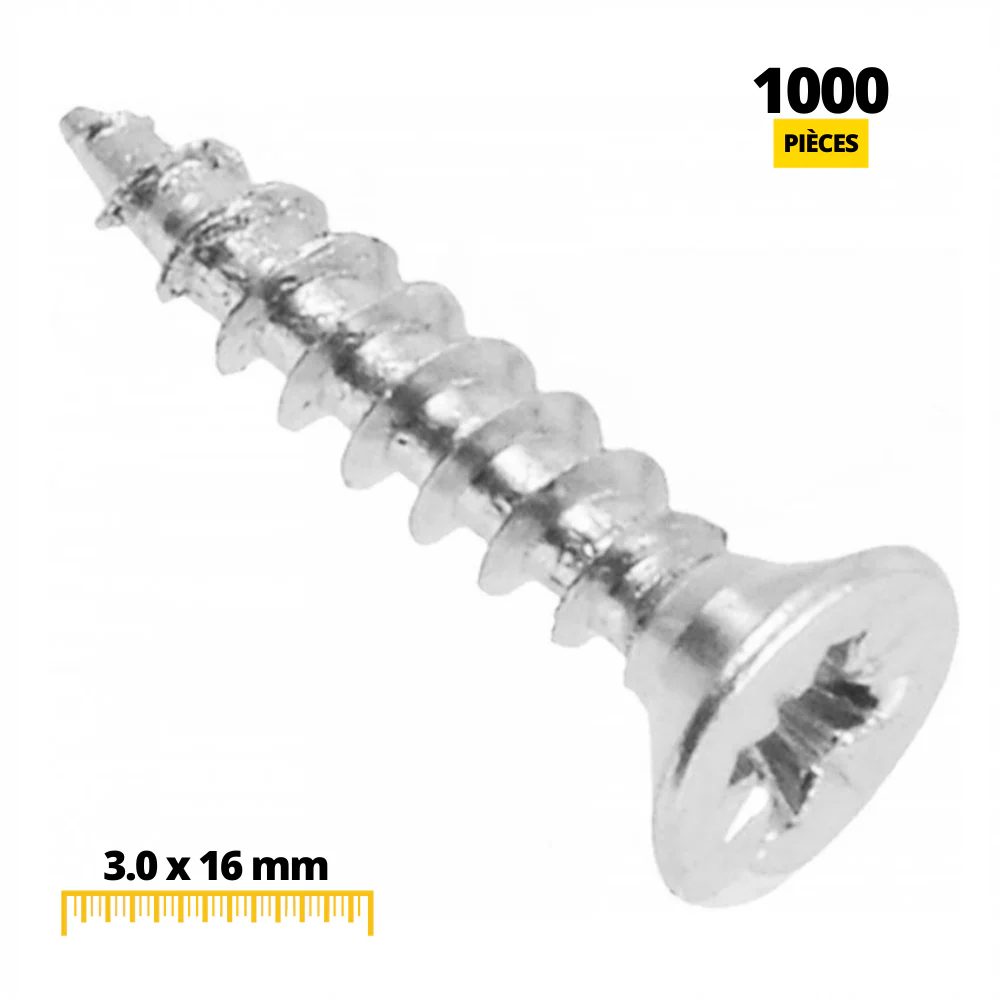 Vis à bois PZ1 Zinc Blanc 3.0x16mm (1000 pièces) – Image 3
