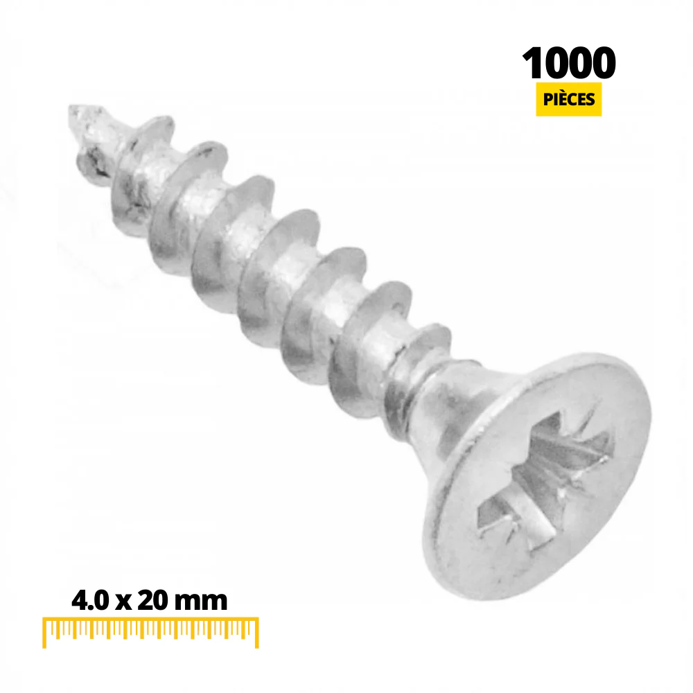 Vis à bois PZ2 4.0x20mm Zinc Blanc (1000 pièces) – Image 3