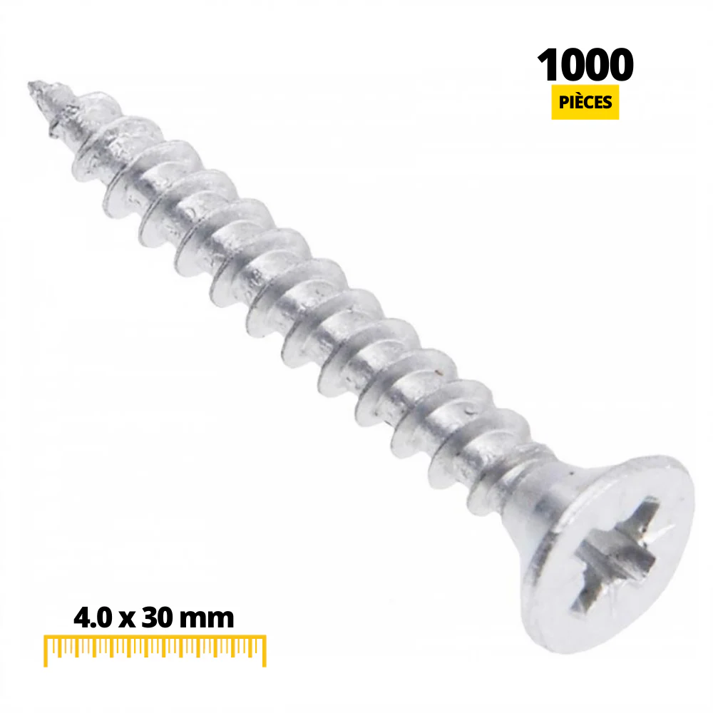 Vis à bois PZ2 4.0x30mm Zinc Blanc (1000 pièces) – Image 3